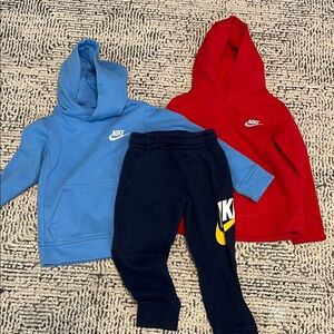 Nike Kids Red and Blue Hoodies with Black Joggers